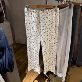 BM风西部靴子卡通图案松紧腰印花长裤女bm休闲宽松家居裤直筒裤子