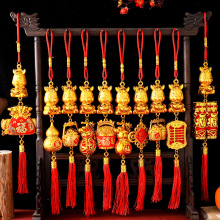 新品生肖马年镀金小挂件乔迁喜庆盆景室内外镀金塑料元宝葫芦挂件