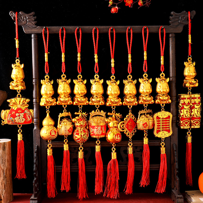 新品生肖马年镀金小挂件乔迁喜庆盆景室内外镀金塑料元宝葫芦挂件