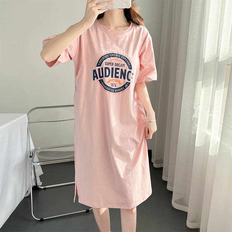 Breastfeeding Clothes Pure Cotton Short-sleeved T-shirt Summer Breastfeeding Dress Mid-length Pregnant Women Postpartum Going Out Hot Mom Nightdress
