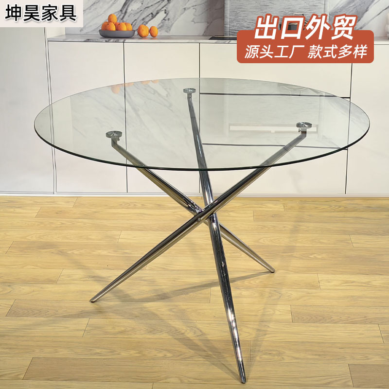 Mesa redonda de vidrio transfronterizo mesa de exposición silla de recepción mesa redonda galvanizada pequeña mesa redonda casera simple balcón mesa de comedor casual