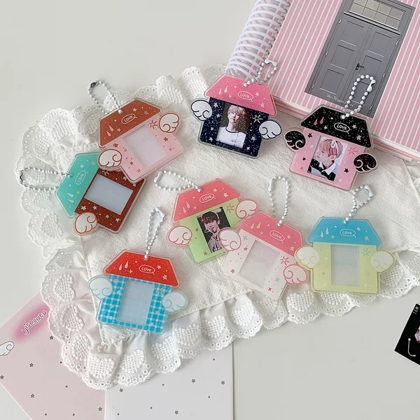 Korean-Style Small House Acrylic Card Holder 1.0inch Id Photo Pendant Fan Merchandise Photo Sticker Storage Keychain Bag Charm