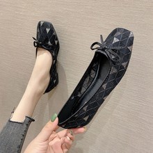 豹纹款2024春季单鞋女绒面透气方头软底软面仙女鞋温柔鞋珍珠扣