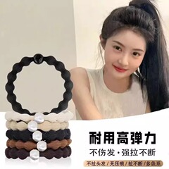 女性用の気質パールビーンヘアバンド、ポニーテール用の新しいヘアロープ、高弾性、耐久性、無害、シンプルなスポーツゴムバンド