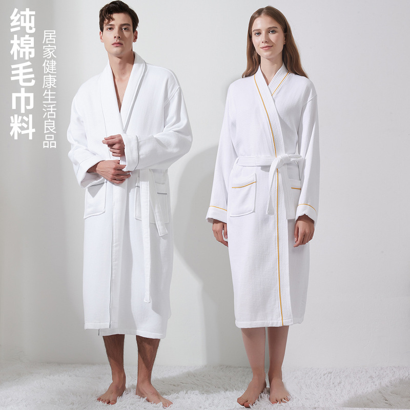 Five-Star Hotel Pure Cotton Terry Bathrobe Women's Long Water-Absorbent Quick-Drying Four-Season Universal Men's Nightgown Couple Bathrobe