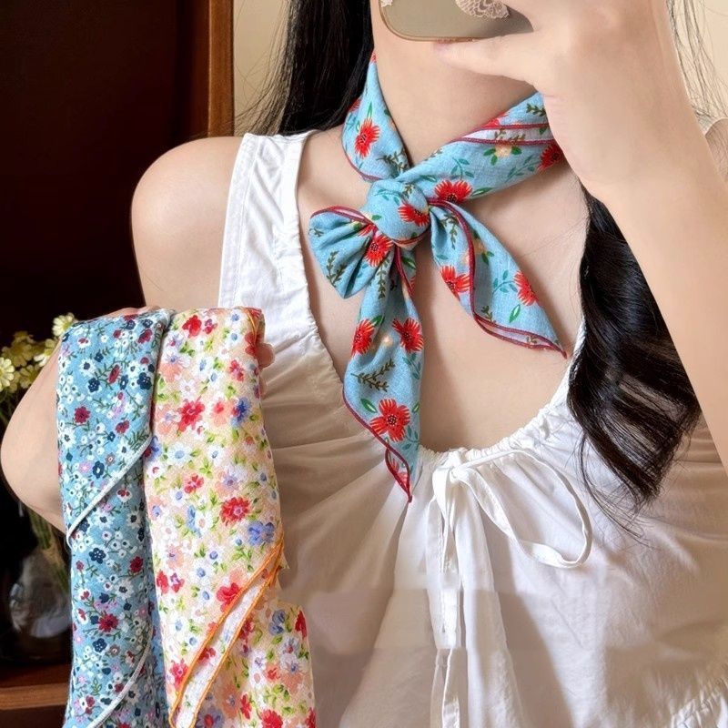 夏の新スタイル! 花柄シルクスカーフレディースホリデースタイルファッション高級装飾スカーフユニークなニッチデザインベルト|undefined
