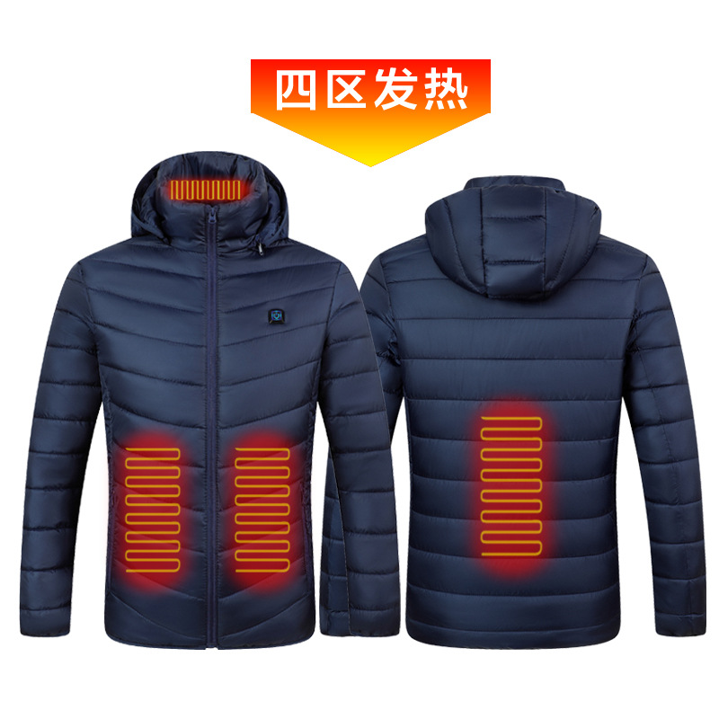 2 Zone 4 calefacción eléctrica abrigo de algodón acolchado USB carga térmica abrigo acolchado de algodón Distrito 9 calefacción inteligente abrigo acolchado de algodón con capucha invierno de los hombres engrosada zona