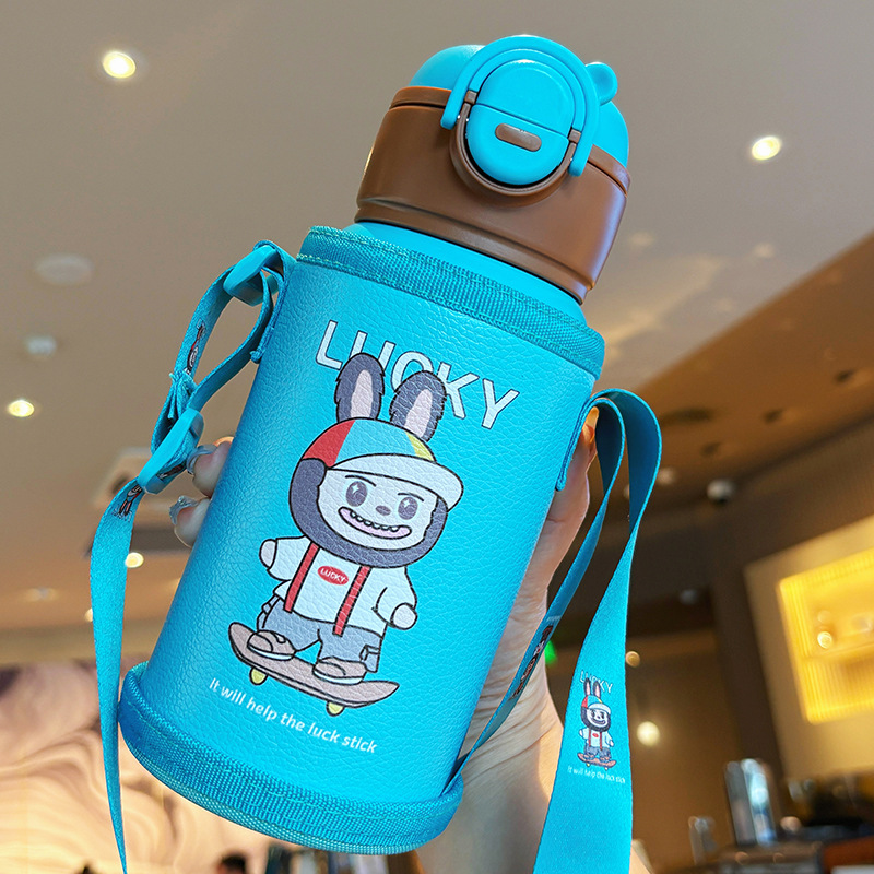 Dibujos animados 316 acero inoxidable doble bebida creativa para niños termo taza de agua de paja de asta regalo de coche portátil al por mayor