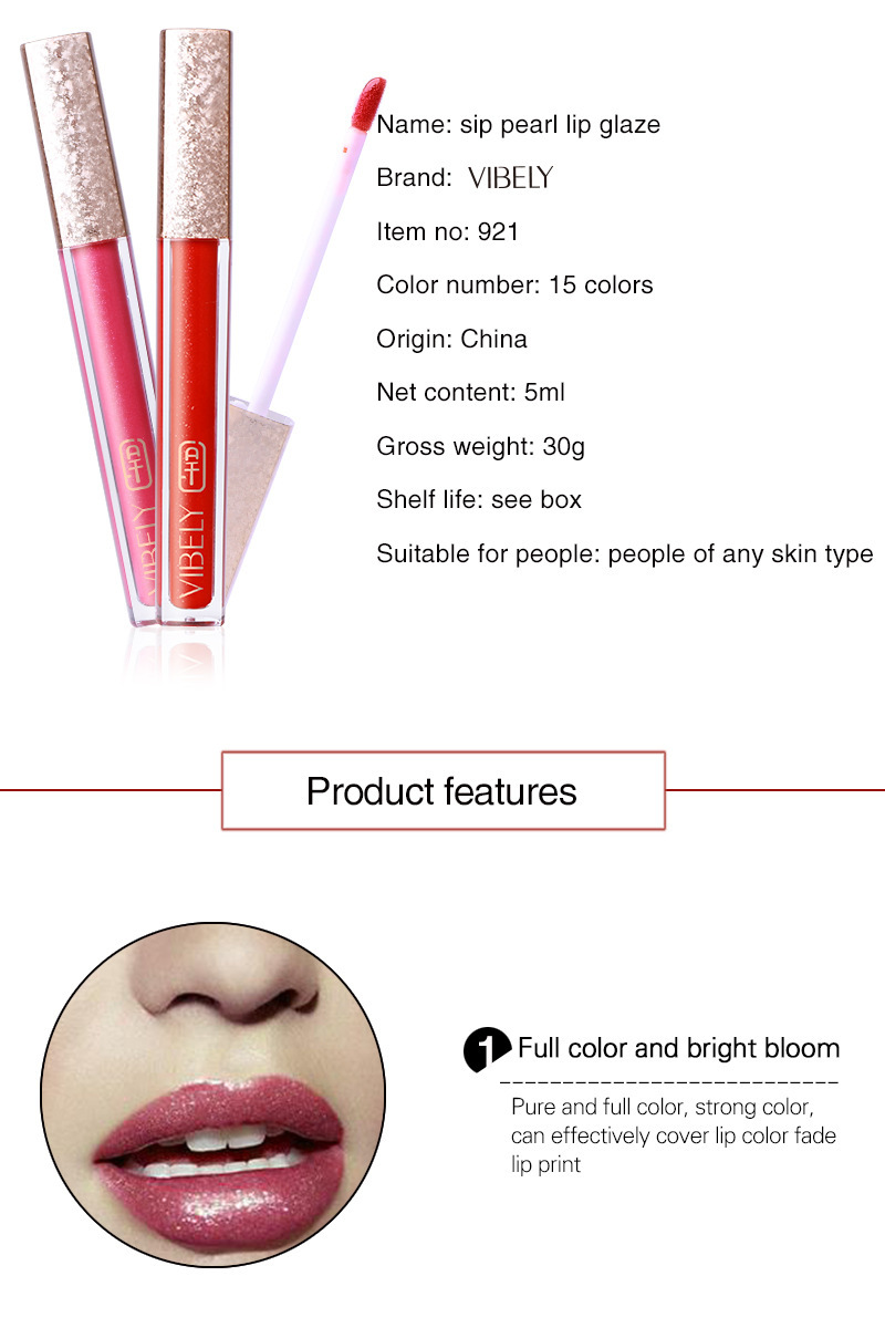 VIBELY Cross-border Non-stick Cup Matte Lip Gloss 15-color non-fading Liquid Lipstick Pearl Sparkling Lip Gloss Makeup undefined