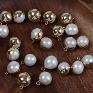 Natural freshwater pearl Edison round single hanging gold bead diy pendant earrings jewelry accessories wholesale