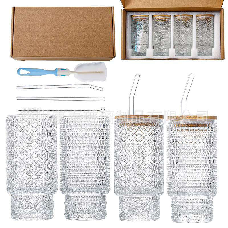 Alta gama 4 tazas + 4 tapas de madera + 4 pajitas + 2 cepillos de pajitas (embalaje de algodón perla)