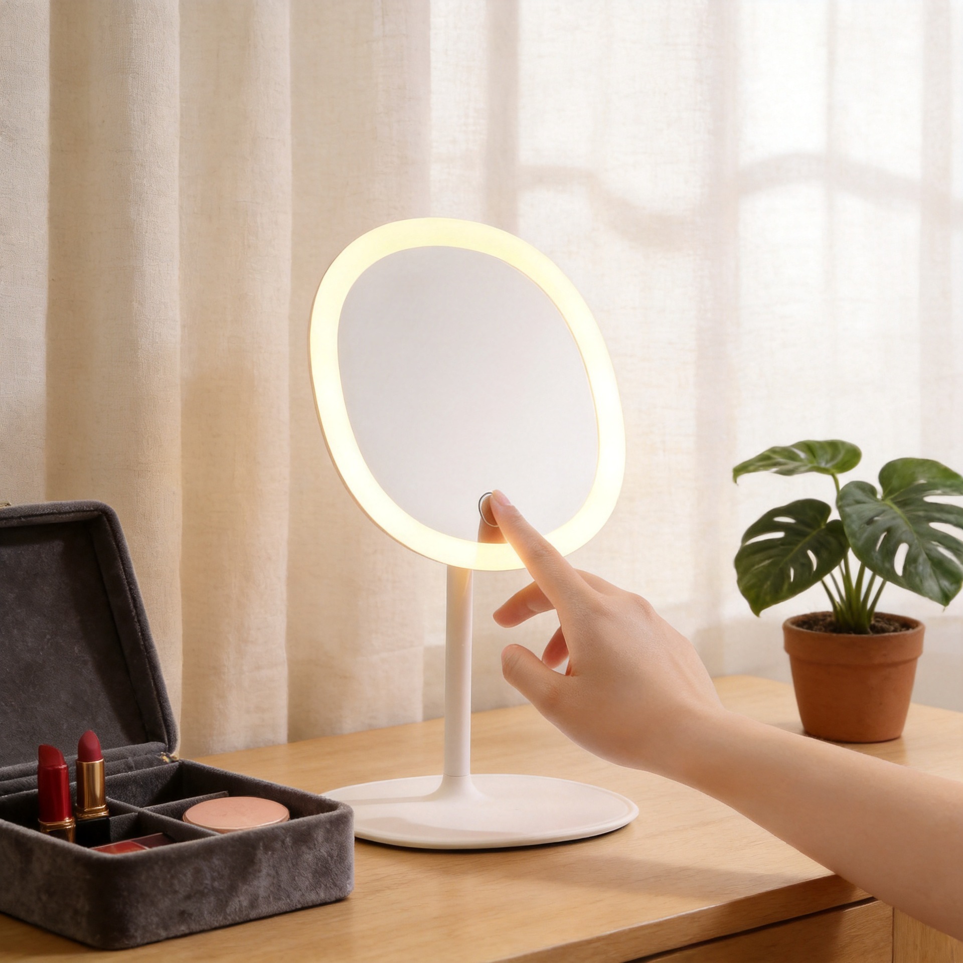 Espejo de maquillaje LED con lámpara portátil Espejo de vestir Espejo de escritorio red de alumno dormitorio de almacenamiento Espejo de maquillaje