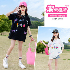 韓版童裝女童短袖t恤夏裝2024新款洋氣中大童兒童夏季小女孩上衣