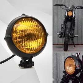 摩托车改装大灯 高亮复古大灯 哈雷车前灯全铝远近照明灯