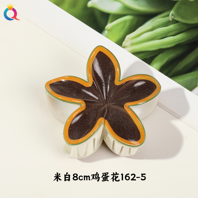 奇阅跨境时尚水果UV印抓夹创意鸡蛋花抓夹女紫荆花发饰鲨鱼夹批发|undefined