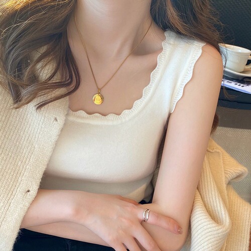 Ruffle Strap Design Minority Outerwear Suit Knitted Underwear Vest Women's Short Sleeveless Vest Top 