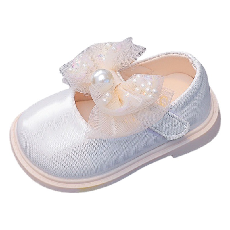 Bebé niña boca cuadrada zapatos de una sola capa 2024 primavera estilo coreano arco princesa zapatos de cuero zapatos de niño blanco entrega de una sola pieza