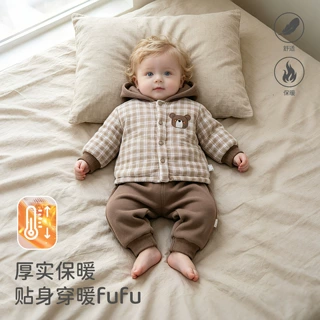 跨境小宝宝2026冬季新款套装可爱卡通连帽棉服儿童分体两件套外穿