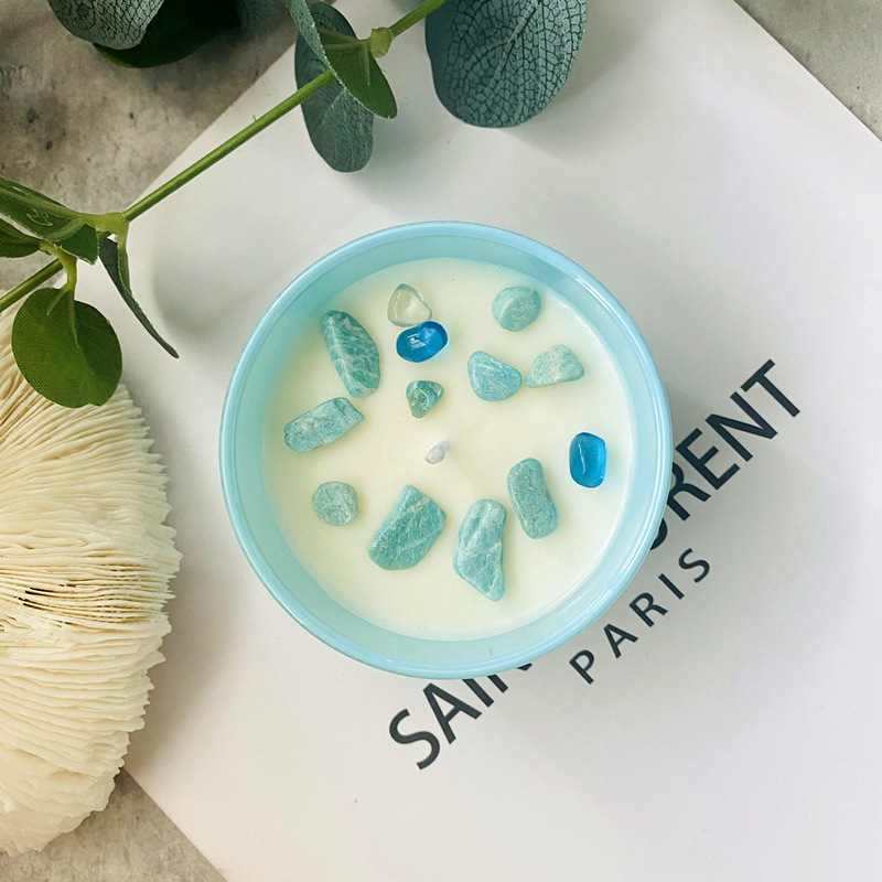 Cristal de piedra seca flor forma aromaterapia vela de soja cera ceremonia de la boda colorida vela taza caja de regalo con regalo de mano