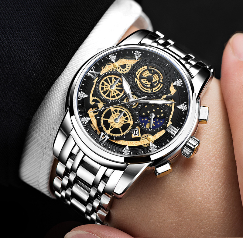 Jahr Sonne Mond Stern Herrenuhr Hohlkalender Tourbillon Quarz wasserdichte Uhr Herrenuhr_voghion.com