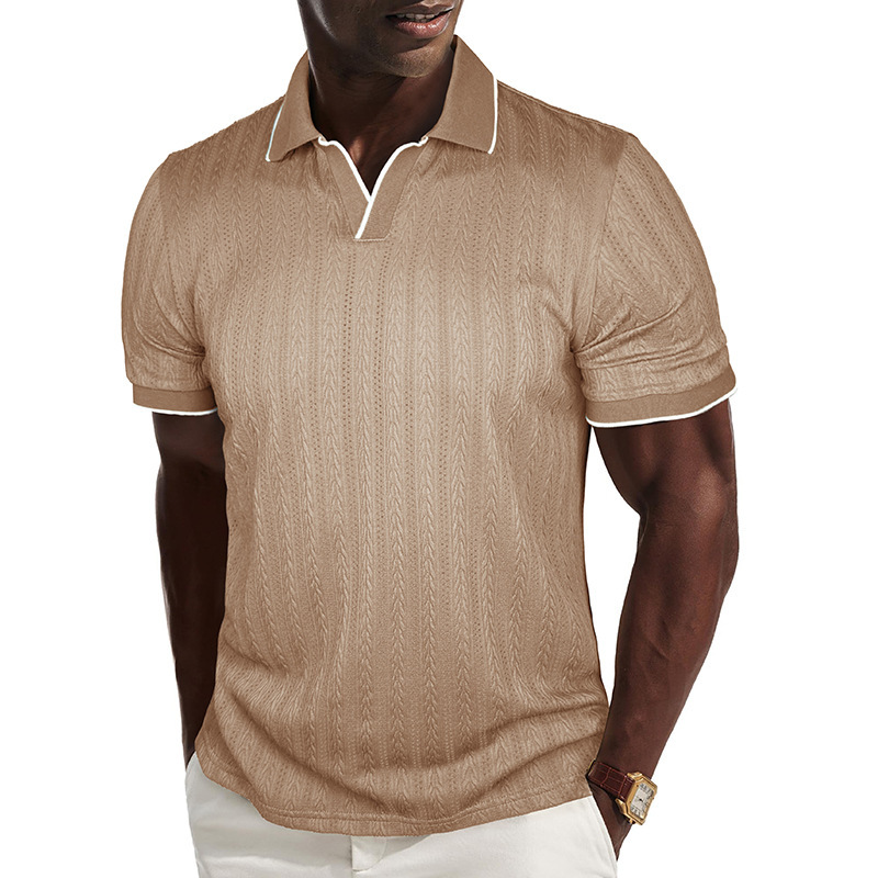 Cross-Border European and American Summer Men's Short-Sleeved Textured Jacquard Knit Polo Shirt Regular Fit Stretch Golf Shirt Cross-Border European and American Summer Men's Short-Sleeved Textured Jacquard Knit Polo Shirt Regular Fit Stretch Golf Shirt