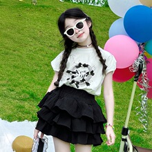 女童夏季套装裙新款洋气中大儿童短袖T恤蛋糕裙时尚学院风两件套