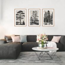 亚马逊黑白松树艺术画装饰画卡通数码印花芯清新墙装饰客厅来图