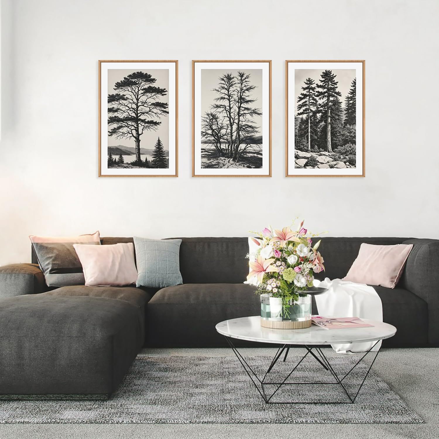 亚马逊黑白松树艺术画装饰画卡通数码印花芯清新墙装饰客厅来图