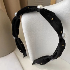 Velvet retro headband ~ small fragrant style pearl baroque palace headband lns black high-end bow hair accessory