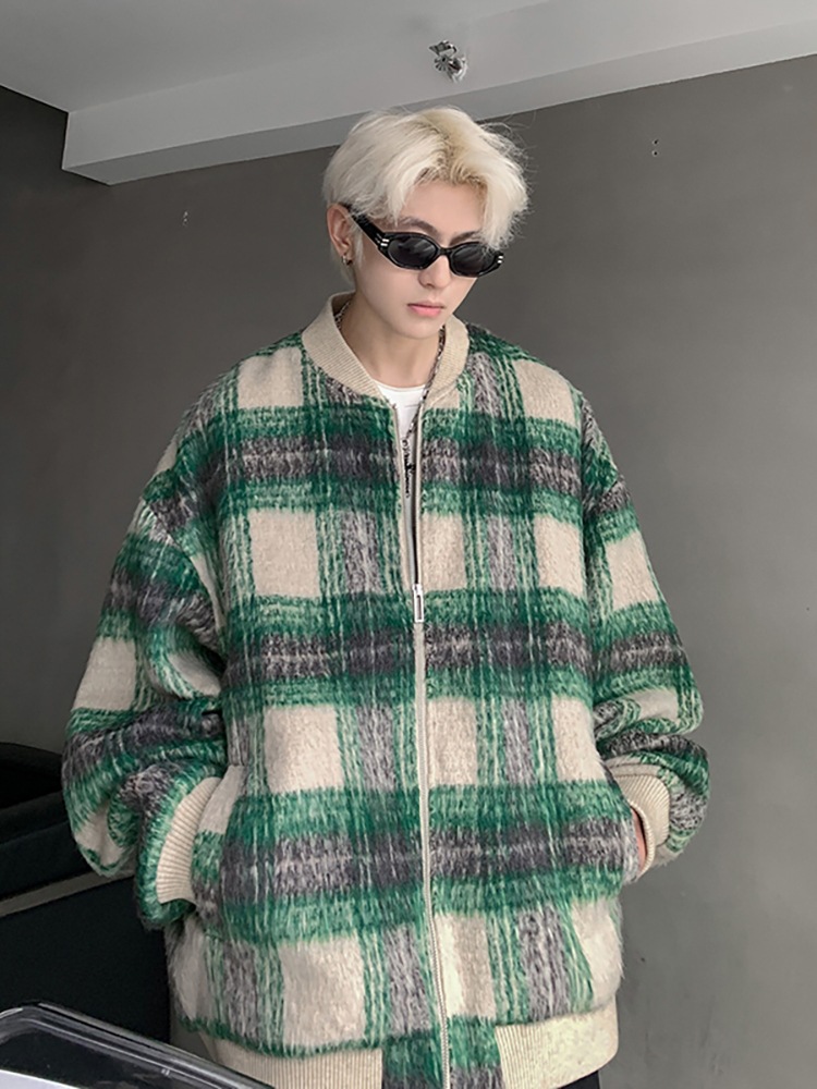 Cleanfit marca de moda americano retro a cuadros camisa de lana chaqueta pequeña fragancia chaqueta pareja moda hombres de moda