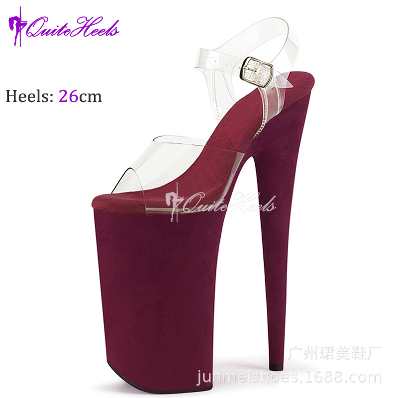 Sandal cao gót biểu diễn hộp đêm gợi cảm, giày múa cột Cosplay — Đỏ đen, Đen Đỏ, Đỏ rượu, Màu đen