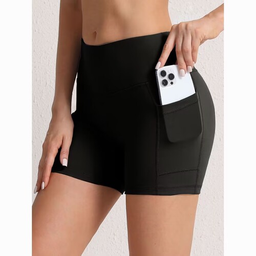 European and American hip-lifting fitness pants, high-waisted running sports shorts, women's tummy-control pocketed tight yoga pants