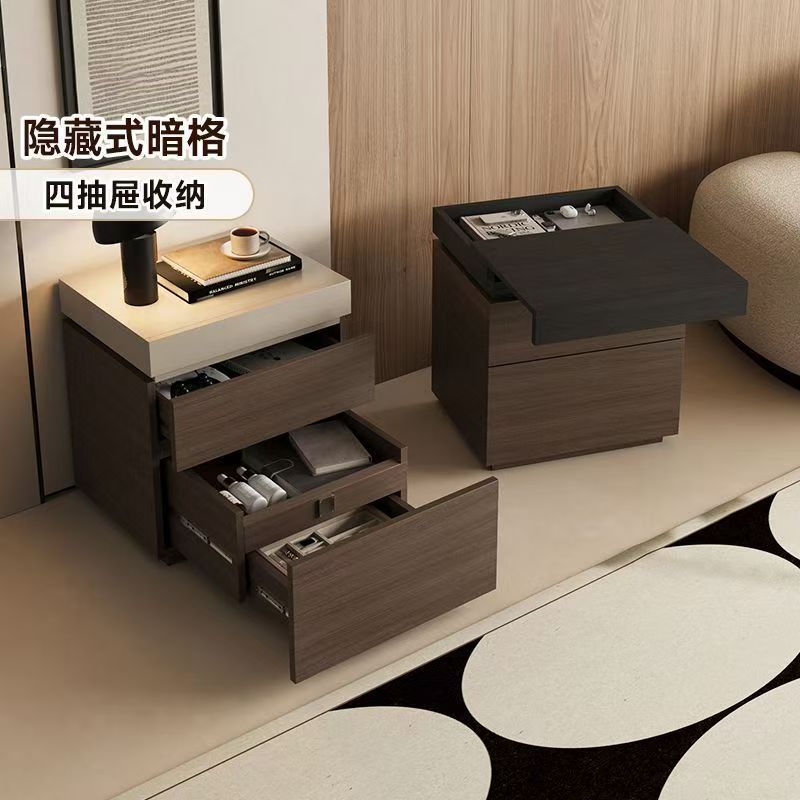 Solid Wood Bedside Table Multifunctional Italian Minimalist Bedroom Hidden Compartment Storage Locker Advanced