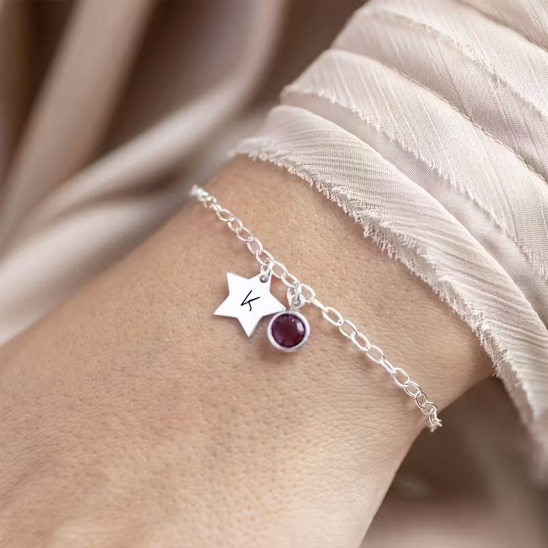 European and American Cross-Border Etsy Custom Initial Letter Birthstone Bracelet Stainless Steel Gold-Plated Jewelry Exquisite and High-End Feel