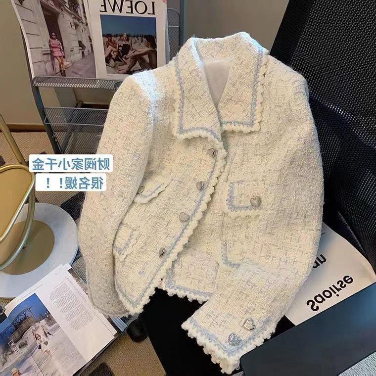 Tweed Style Short Outwear for Women in Autumn and Winter, High-End and Exquisite French Retro Ladylike Elegant Lapel Tweed Top