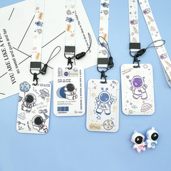Cute astronaut cartoon card holder, student school card, badge, ID card protective cover, bus and subway card protective cover