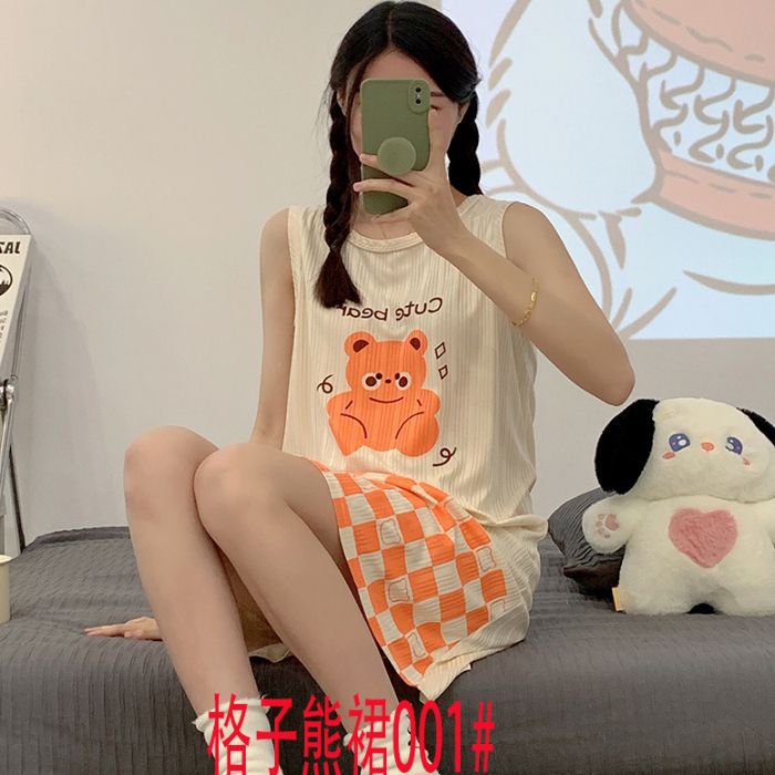 Chaleco al por mayor transfronterizo camisón mujeres verano lindo pozo versión coreana nuevo estilo caliente vestido de pijama ropa de hogar