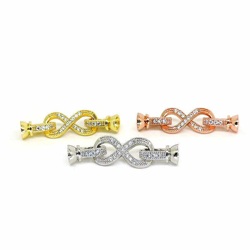 14k包金锆石蝴蝶结珍珠扣diy饰品配件 8字形扣毛衣链连接收尾扣头