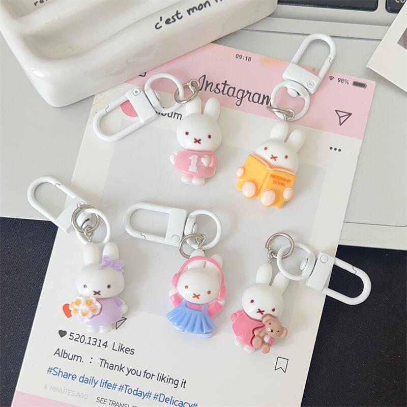 Japanese-Style Cute Outfit Miffy Rabbit Keychain Soft Cute Girl Cartoon Student Bag Pendant Best Friend Gift Accessory