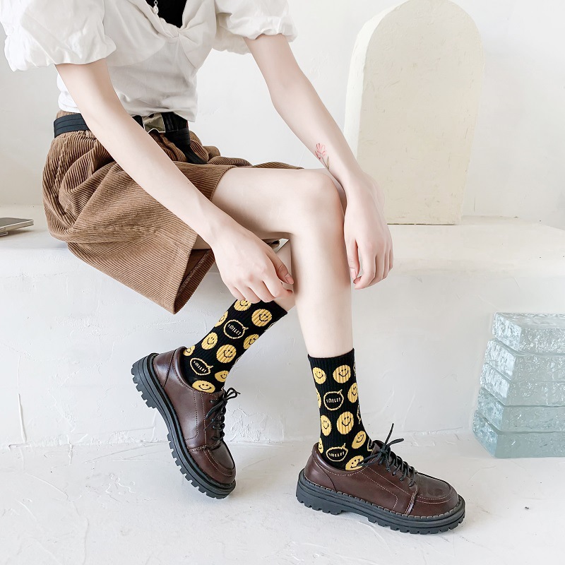 44g Weight Socks Classification Socks Lingerie Type Cotton Fabric Type A Pair Quantity Daily Occasion Smile Face Pattern Winter, Autumn Season Women's Gender Simple Style Style Women's Simple Style Smile Face Cotton Crew Socks A Pair 2