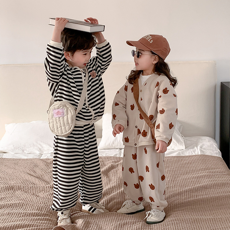 23031 Linnanxi-traje informal de dos piezas para niños y niñas, estilo coreano, tejido, estampado, otoño 25