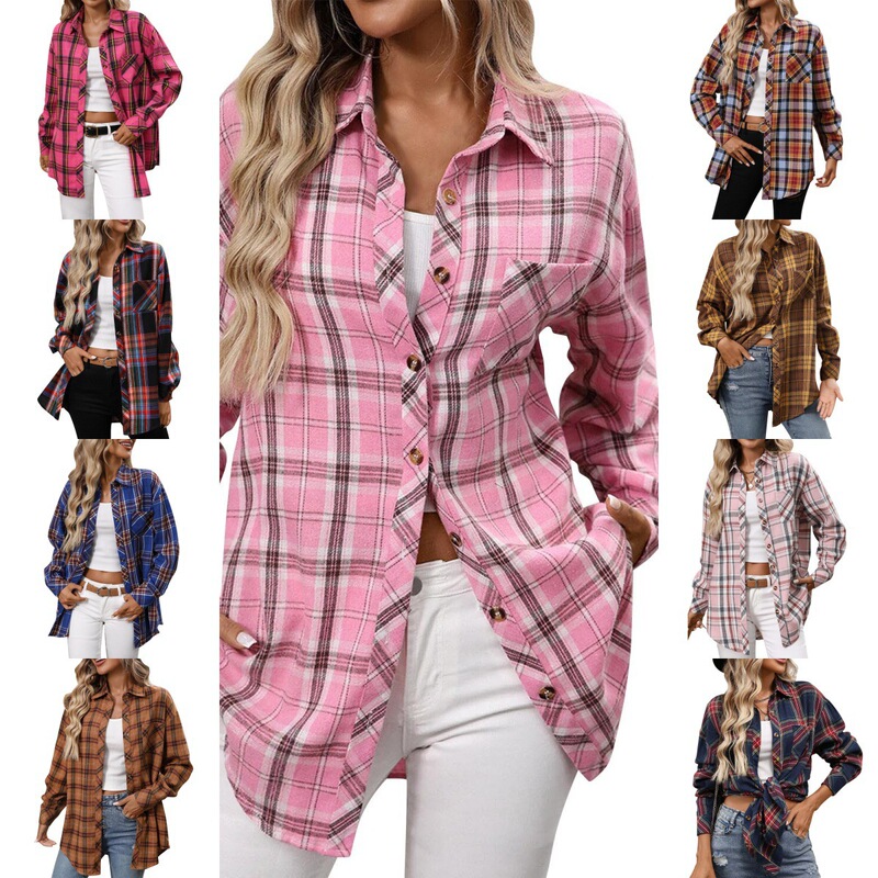 European and American Cross-Border Plaid Shirt for Women, Long-Sleeved, 2025 Autumn New Vintage Style, Versatile, Hong Kong Style, Fashionable Shirt European and American Cross-Border Plaid Shirt for Women, Long-Sleeved, 2025 Autumn New Vintage Style, Versatile, Hong Kong Style, Fashionable Shirt