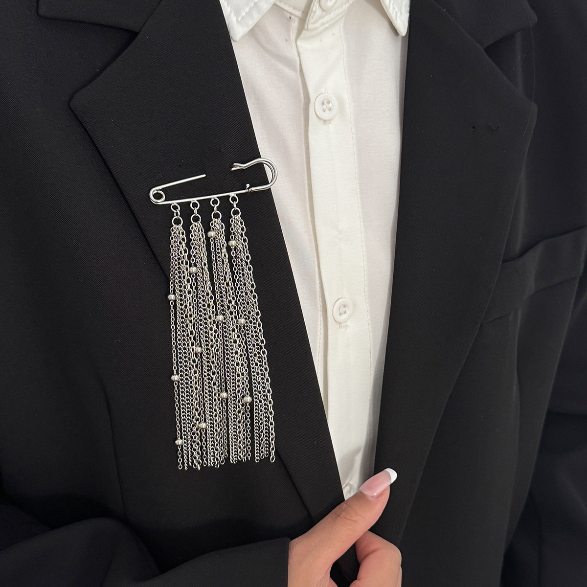 European and American Cross-Border Heart Cross Pendant Brooch Suit Decoration Imitation Pearl Tassel Chain Pin Trouser Anklet