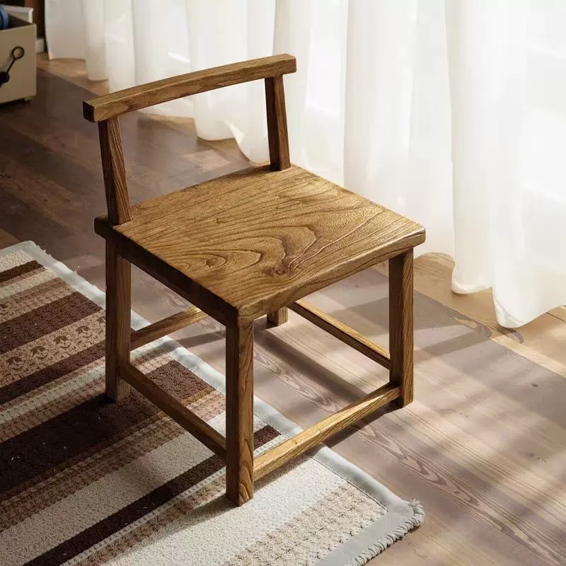 实木靠背椅民宿咖啡厅简约休闲阳台凳子侘寂风餐椅榆木复古换鞋凳