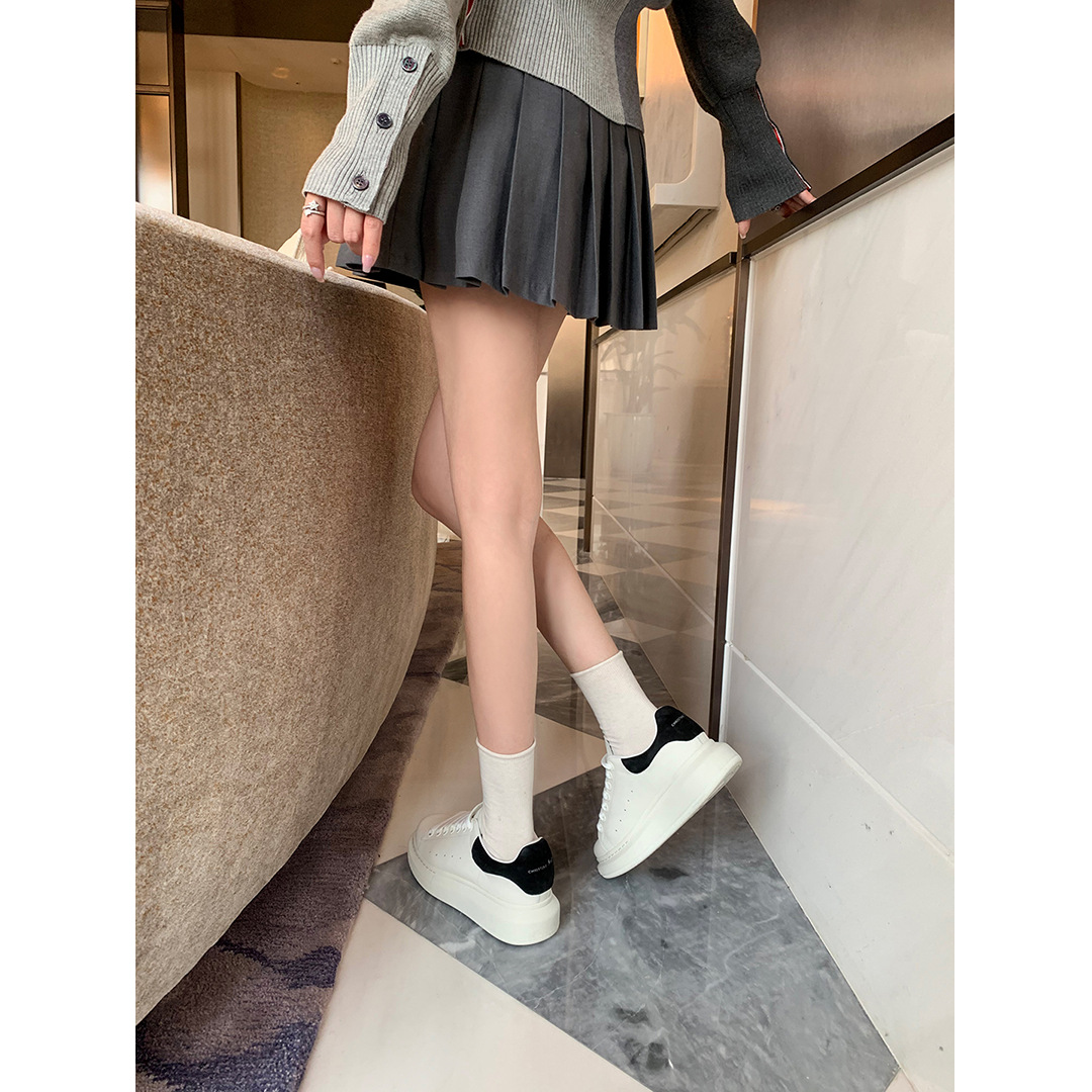 High-End Schnürsenkel mat déckem Buedem, erhéichter Casual Boardschuhe fir Fraen, kleng wäiss Schong_voghion.com