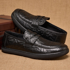 新款男士休閒皮鞋低幫一腳蹬皮鞋頭層牛皮品質豬皮內里舒適不悶腳