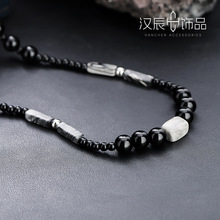 项链男天然石黑色串珠个性设计嘻哈百搭配饰女夏季高级感简约饰品