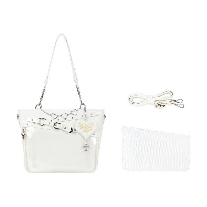 2026 New Original Subculture Style Spicy Girl Ita Bag Large Capacity Transparent Ita Layer Crossbody Bag Heart Chain Shoulder Bag