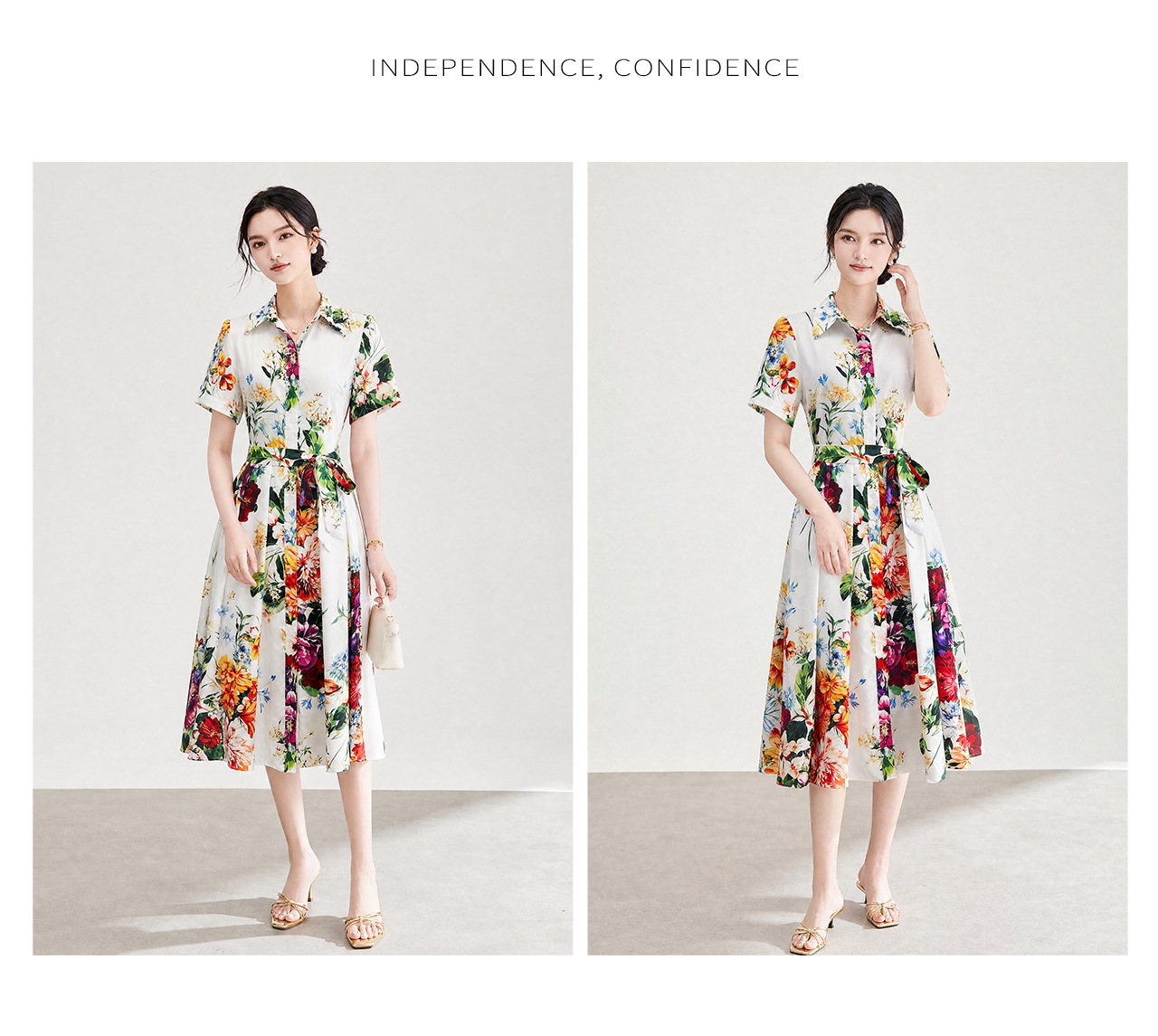Đầm maxi nữ thắt eo cổ ve in họa tiết hoa phong cách Pháp — màu trắng chi tiết 13