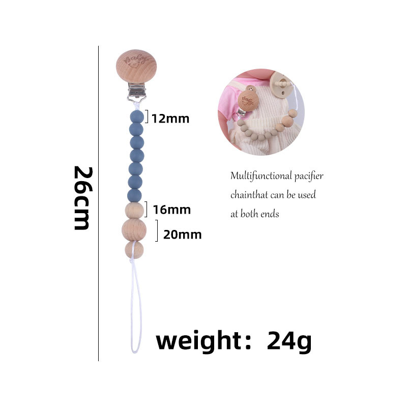Bebé suministros de haya bebé Smiley cara forma chupete clip Beech cuentas de gel de sílice mordedor grano chupete cadena anti-pérdida